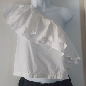 NWOT! TOPSHOP WHITE ASYMMETRICAL RUFFLED TOP